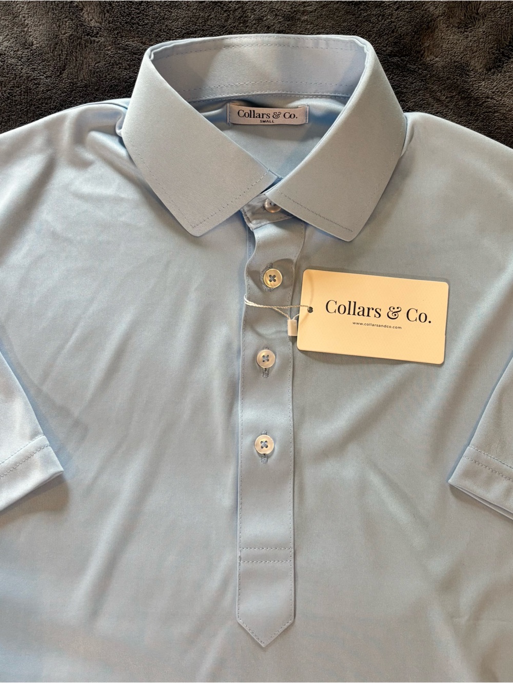 Collars & Co. Men's Light Blue Polo Shirt with Spread Collar NWT